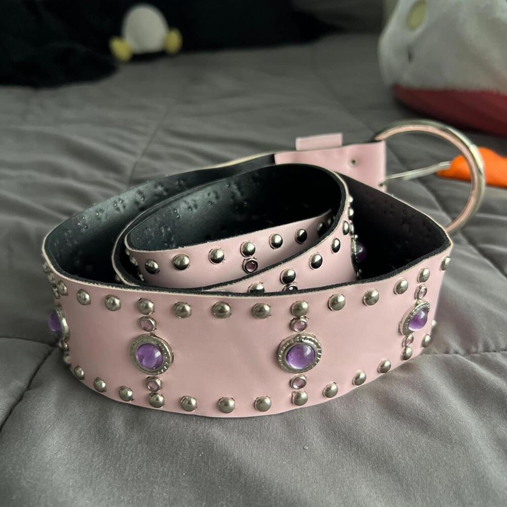 Baby Pink Studded Y2K/Western Belt - Faux Leather